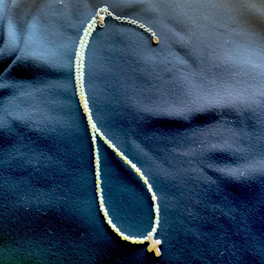 Silpada Sterling Silver Pearl Cross Necklace N2178
